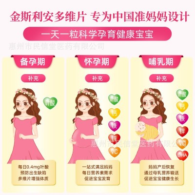 创盈金斯/利安孕妇叶酸片备孕产妇哺乳期补钙铁锌维生素B正品批发图4