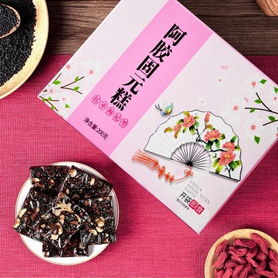【4盒装】杯口留香阿胶糕4盒装共800g+礼袋山东即食型阿胶固元膏图2