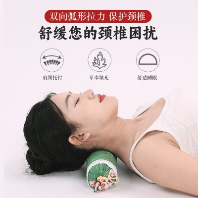 艾草颈椎枕老粗布糖果圆柱枕单人家用护颈枕艾草枕头纯艾颈椎枕图2