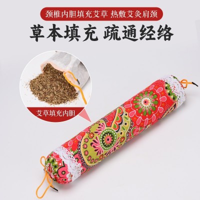 艾草颈椎枕老粗布糖果圆柱枕单人家用护颈枕艾草枕头纯艾颈椎枕图3